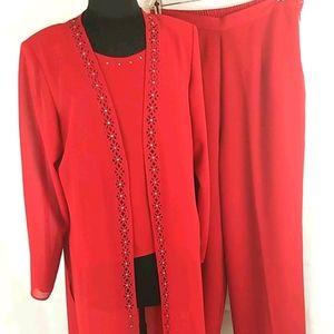 Montee Collection Red Chaffon Coord Pant Set